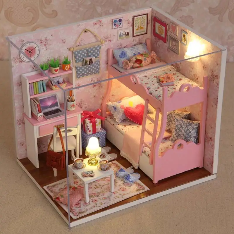 kids toys Doll House Handmade Doll House Miniature Furniture Kit DIY Mini Dollhouse Wooden Toy for Children Birthday Gifts