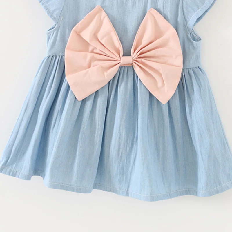 Платье для маленьких девочек платье-пачка с бантом дизайн мини платье детские Летний стиль мода короткий рукав вечерние платье для девочек детская одежда