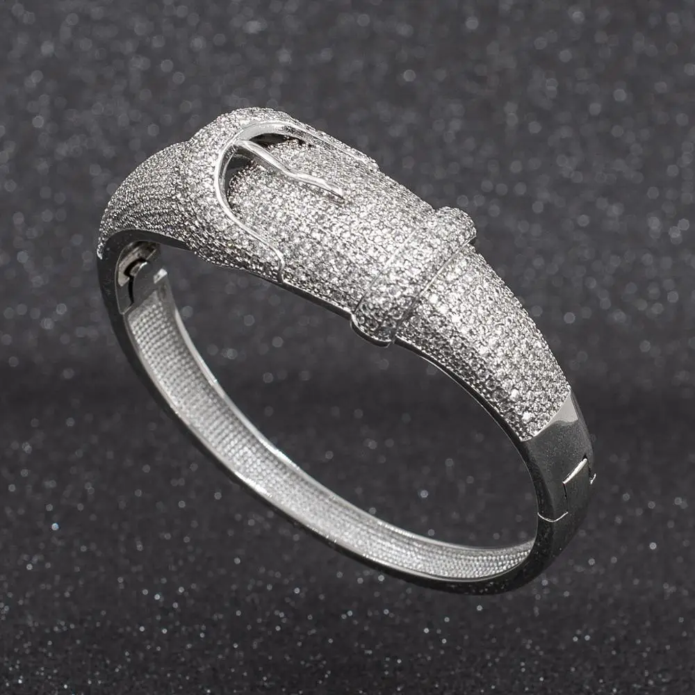 

5A CZ Cubic Zircon Belt Buckle Bracelet Bangle Cuff with Copper for Wedding Bridal Women Jewelry Gifts A10090