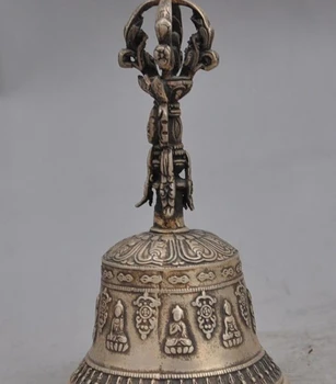 

Old Tibetan Buddhism temple Exorcism silver evil Buddha Kwan-Yin Bell statue