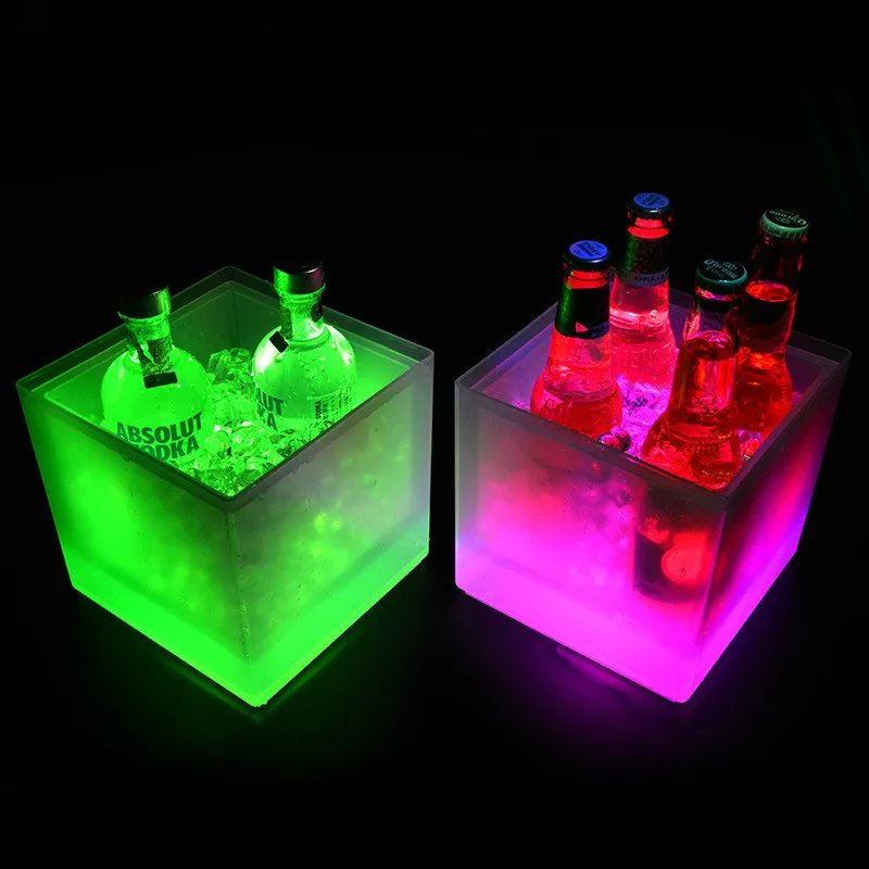 Hot sale style double layer transparent plastic LED ice bucket square straight red wine champagne led WF6181114 | Дом и сад