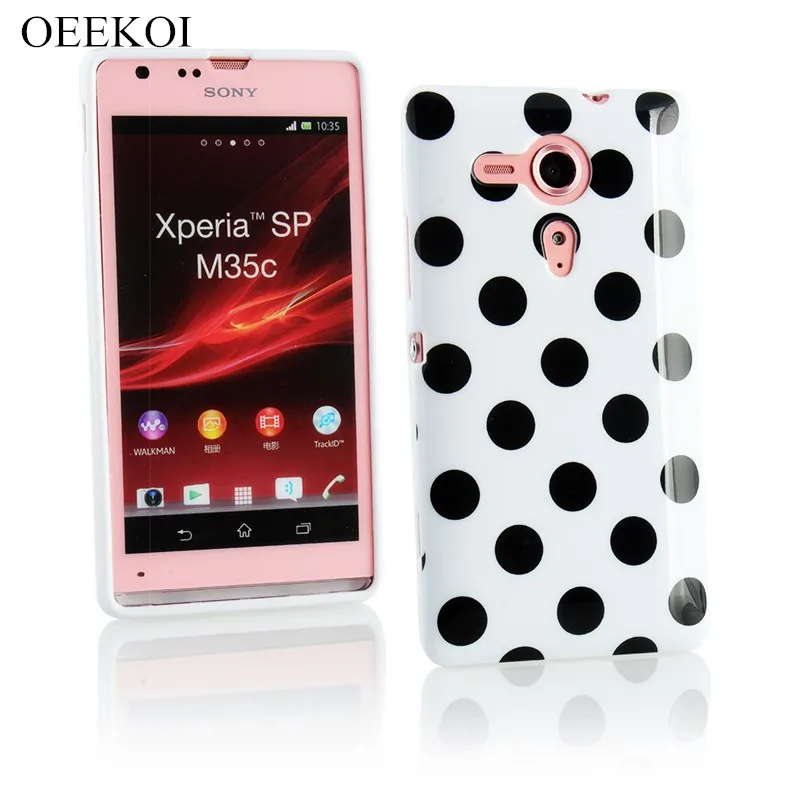 

OEEKOI Polka Dots Soft TPU Phone Cover Case For Sony Xperia SP M35h Back Skin Cover Phone Case Free