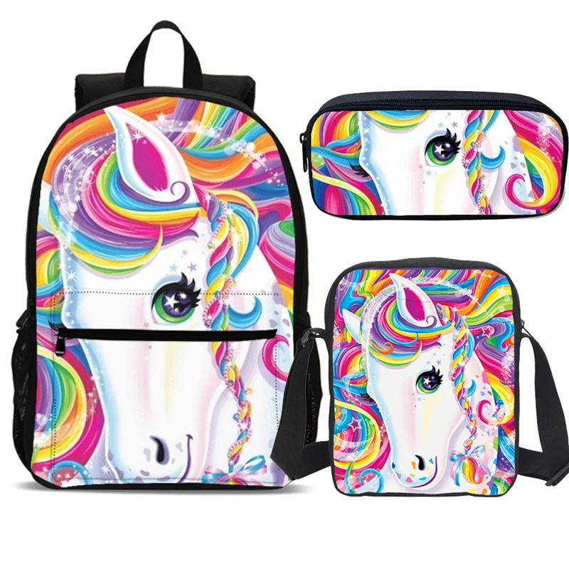 3 шт с единорогом детей школьного рюкзака Для женщин Mochila Escolar Teenage девушка книжные Наплечные сумки Junior школьная сумка комплект