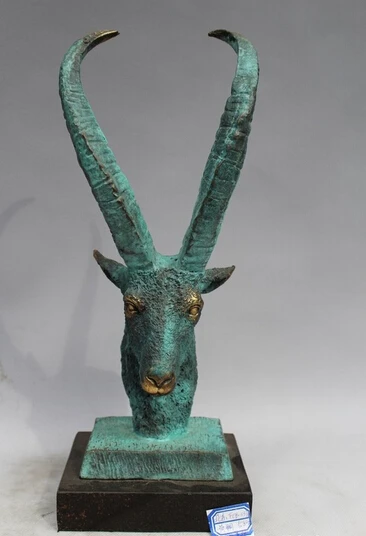 

wholesale factory 13" western art Bronze Tibetan antelope Sheep head sculpture Statue