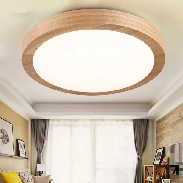

Simple and Modern Cozy Bedroom LED Ceiling Lamp Solid Wood Circular Living Room Study Balcony Ceiling Light Free Shipping