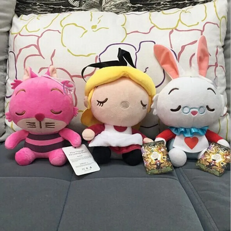 

3pcs/lot Alice In Wonderland 2 Alice Cheshire Cat White Rabbit Stuffed Plush Toys Kawaii Dolls Gift For Children