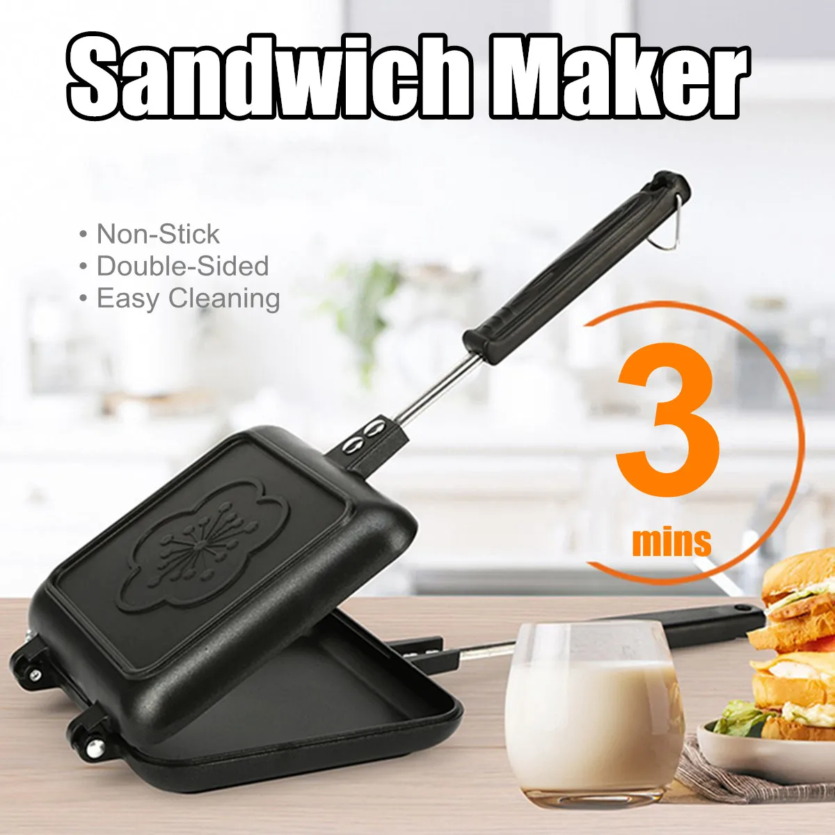 Double Side Non Stick Sandwich Maker Bread Toast Breakfast Machine Waffle Pancake Baking