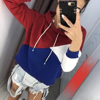 

Hot Hoodies Women Long sleeved Hooded Pullover Casual Loose patchwork Trendy Sweatshirt Women Tops Female Hoodies sweat femme