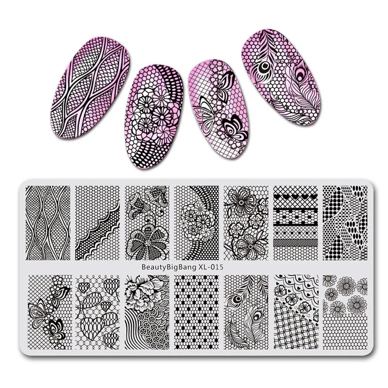

BeautyBigBang NEW 1PC nail stamping plates Summer Flower feather Nail Template Plate Rectangle stencil for nail BBB XL-015