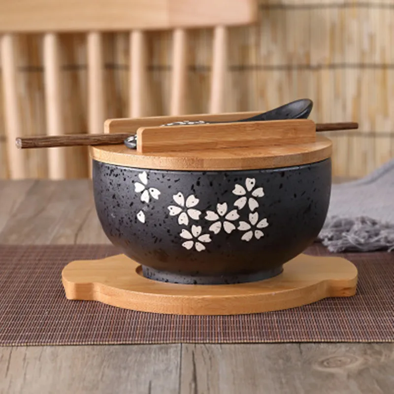 

Kitchenware Japanese bowl Instant Noodles Tableware Dining room Tableware Salad Ceramic bowl Bring Wooden Spoon Wooden Chopstick