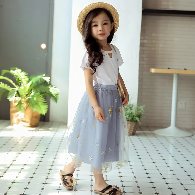 Saia para 6 Meninas Saias Macio Fofo Tule Tutu Saia Pettiskirt Longas Crianças Malha Bola Vestido Estrela Lantejoulas 8 10 13 Ano 15 saia pettiskirt saias longas crianças malha bola