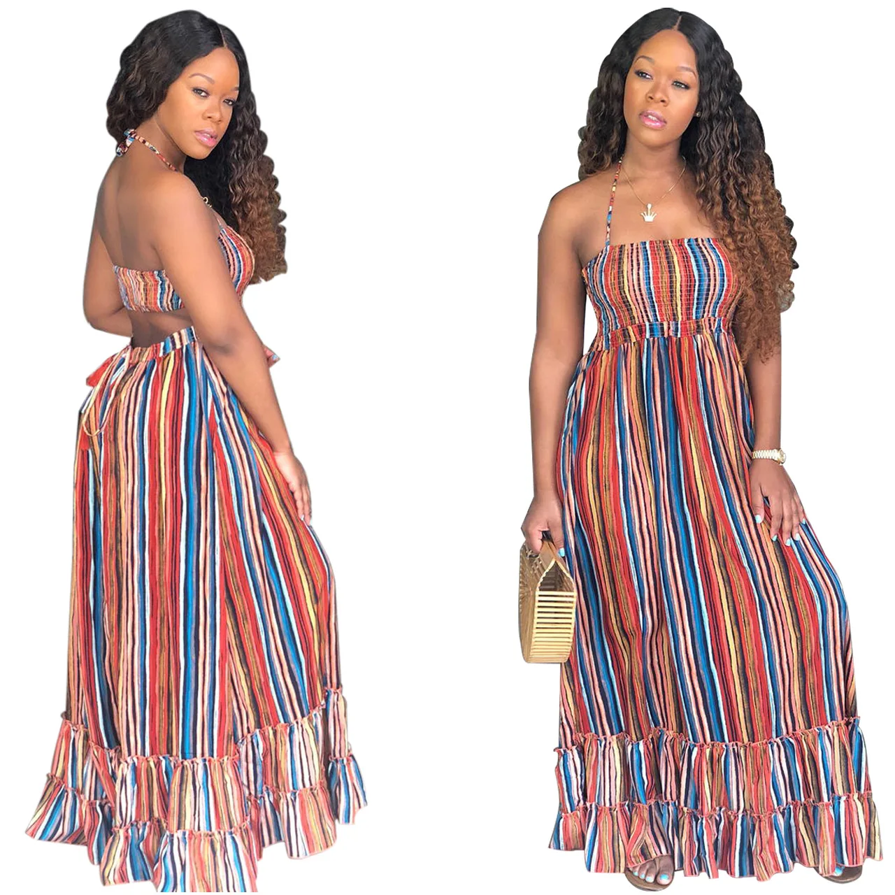 

Solid Sling Lotus Leaf Tube Fish Tail Long Dress High Waist Fashion Strapless Spring Summer Women Frocks