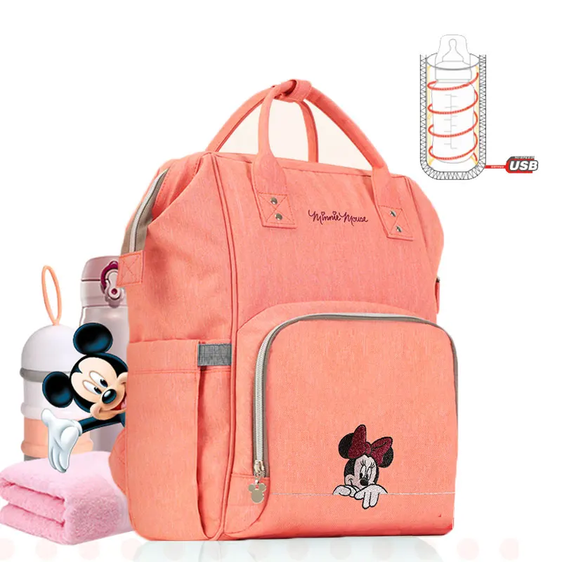 Disney USB сумка для подгузников с подогревом для беременных подгузник рюкзак большой емкости для кормления дорожный Рюкзак Сохранение тепла