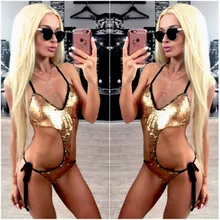 Сексуальный цельный купальник с блестками и глубоким v-образным вырезом, комплект бикини, мягкий женский купальный костюм, купальник с вырезом на спине