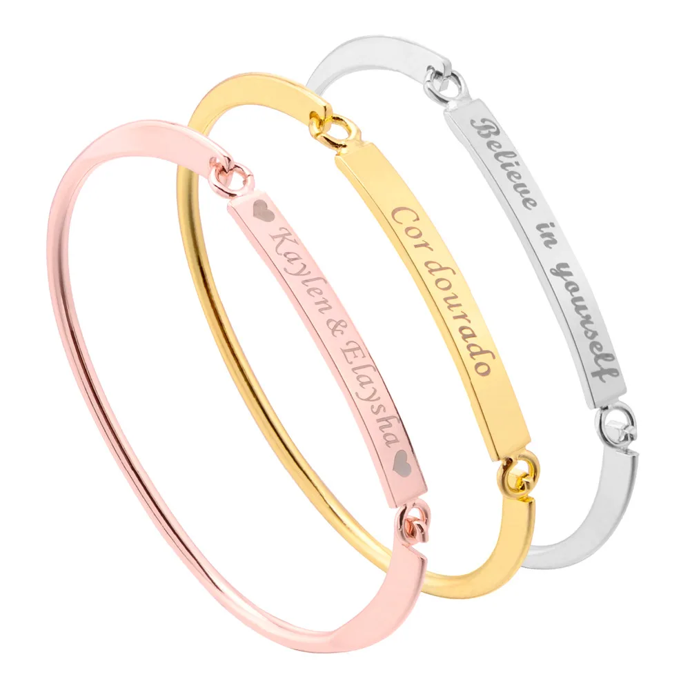 Personalized Initials Bracelets Bangles for Women Gift Gold Bar Armband Custom Engraved Name