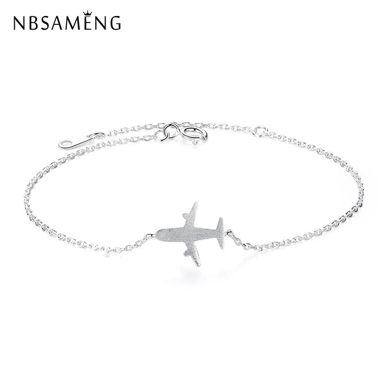 

NBSAMNEG 100% 925 Sterling Silver Bracelet Love Travel Chain Matte Aircraft Airplane Plane Bracelets & Bangles For Women Jewelry