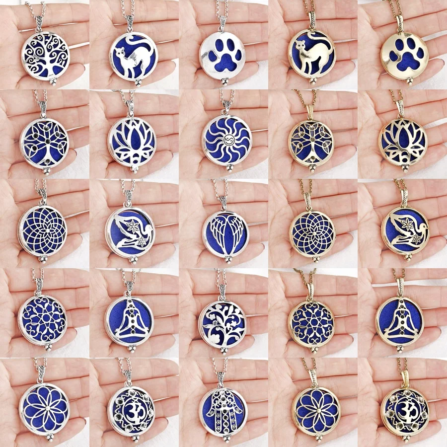 

Antiqued Silver / Bronze Lucky Owl Tree Lotus Aroma Necklace Essential Oil Diffuser Magnetic Closure Locket Bohemia Necklace