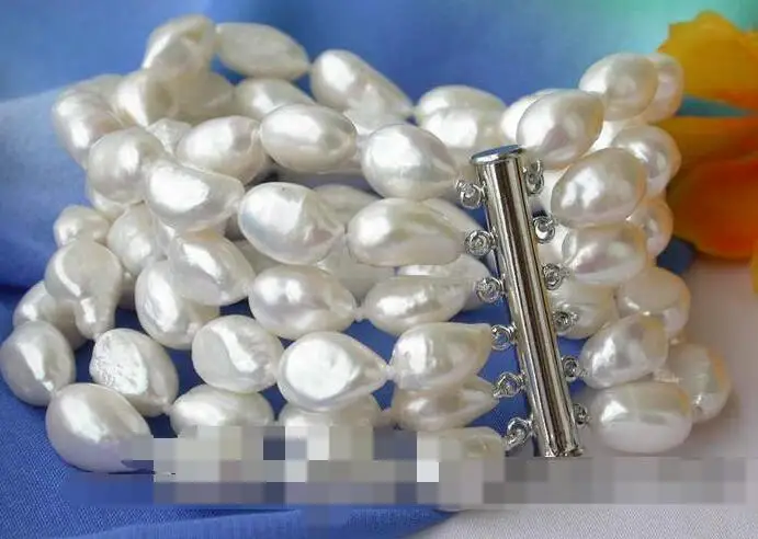 1737 6row baroque white fw pearl bracelet magnet