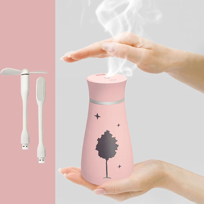 

3 In1 Humidifier 7 Colors LED Light Car Aroma Diffuser 200ml Cartoon Tree Mini Atomizer with Fan&Table Lamp Visible Water Level