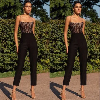 

Summer Womens Casual Lace Sleeveless Jumpsuit Slim Party Straight Leg Long Trousers Romper