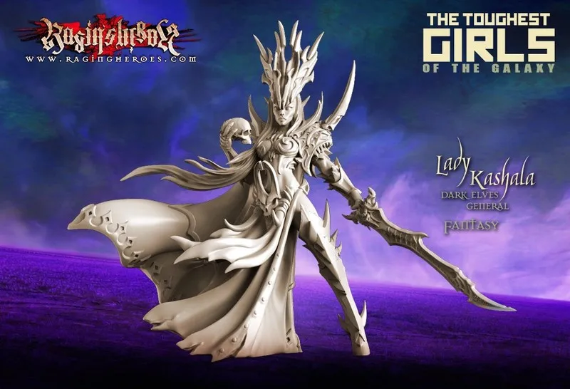

[Loong Way Miniatures] Raging Heroes Lady Kashala, Dark Elf General (Fantasy) 35mm Resin Miniature