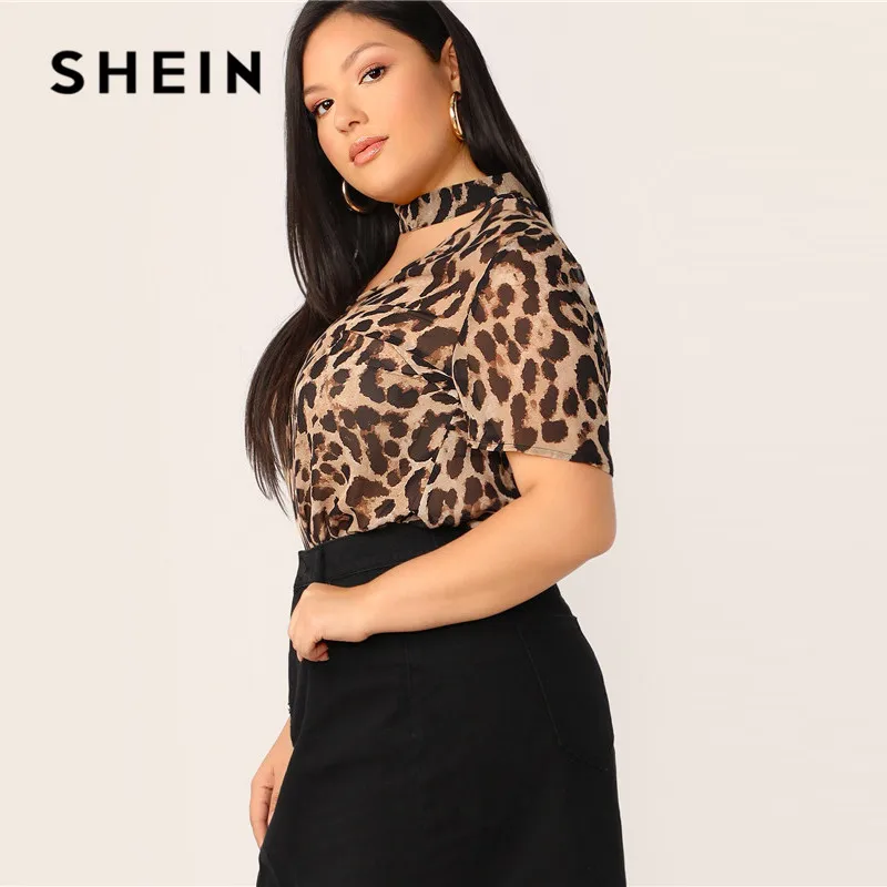 SHEIN женская блузка чокер с леопардовым принтом размера плюс Стильная летняя