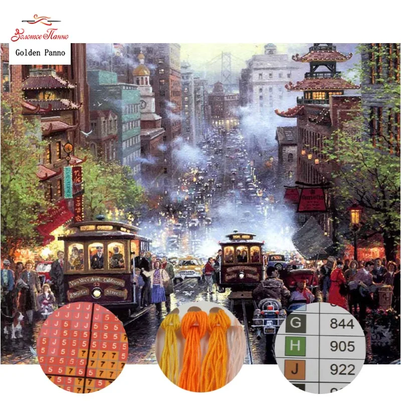 

Golden Panno Needlework DIY DMC 14CT 11CT printed Cross stitch Embroidery kits city white canvas Counted Cross-Stitching 820