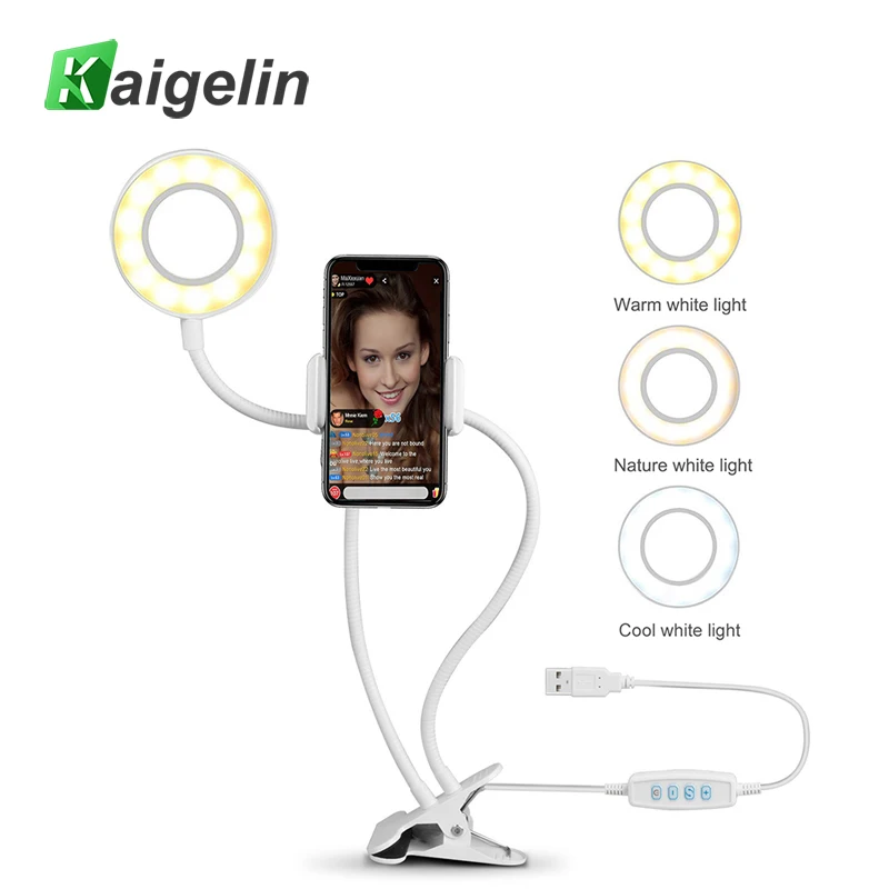 

Flexo LED Desk Lamp Dimmable Multi-Color Ring Light Table Lamp With Cell Phone Holder For Live Stream Makeup