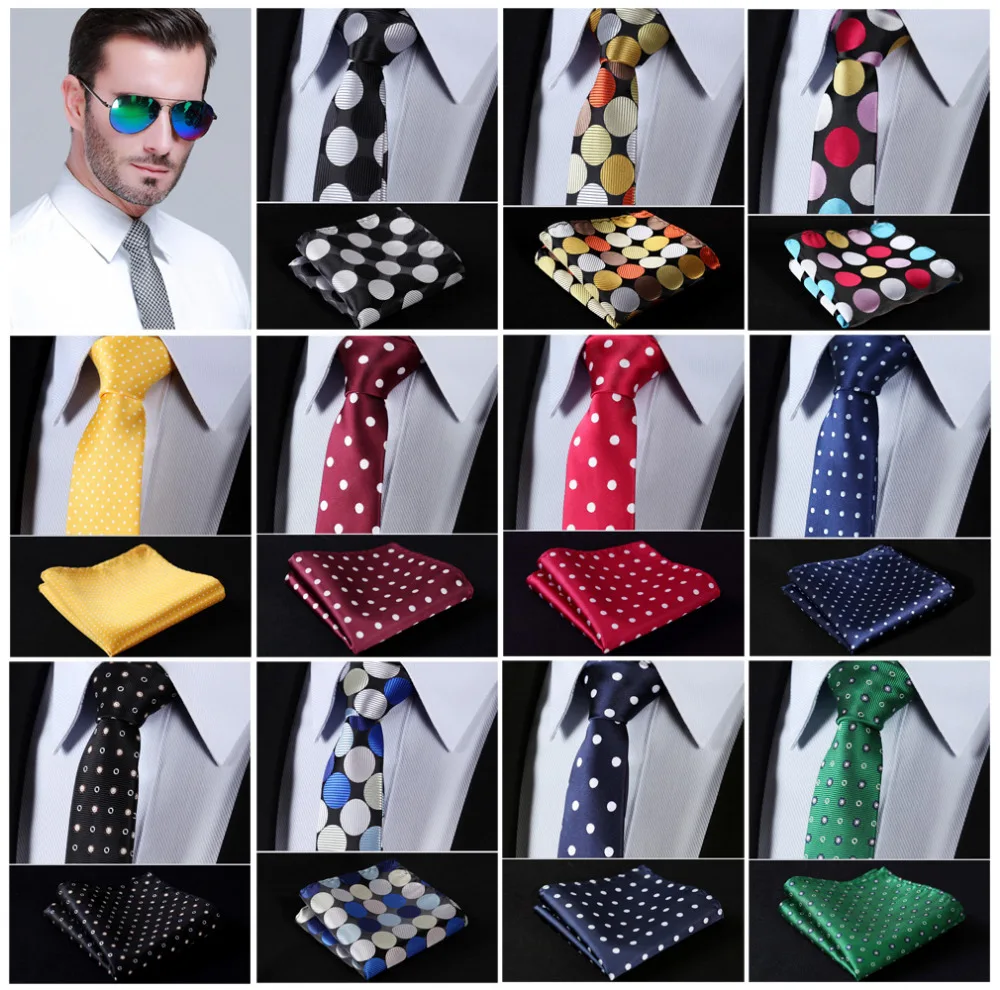 

Dot 2.17" Slim Narrow Tie Necktie Men Pocket Square handkerchief set Suit #E4