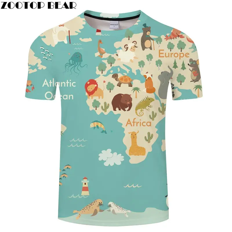

Various Animals Map 3D Print Men tshirt Crossfit Shirt Casual Summer Short Sleeve Male tshirt Brand Round Neck Men ZOOTOP BEAR