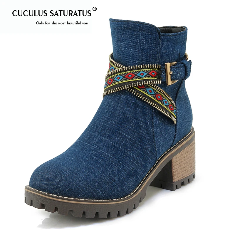 

Cuculus 2019 Large Size 34-43 zip up Shoes Woman boots chunky heels hot sale new fashion Ankle Boots female Woman shoes 1305