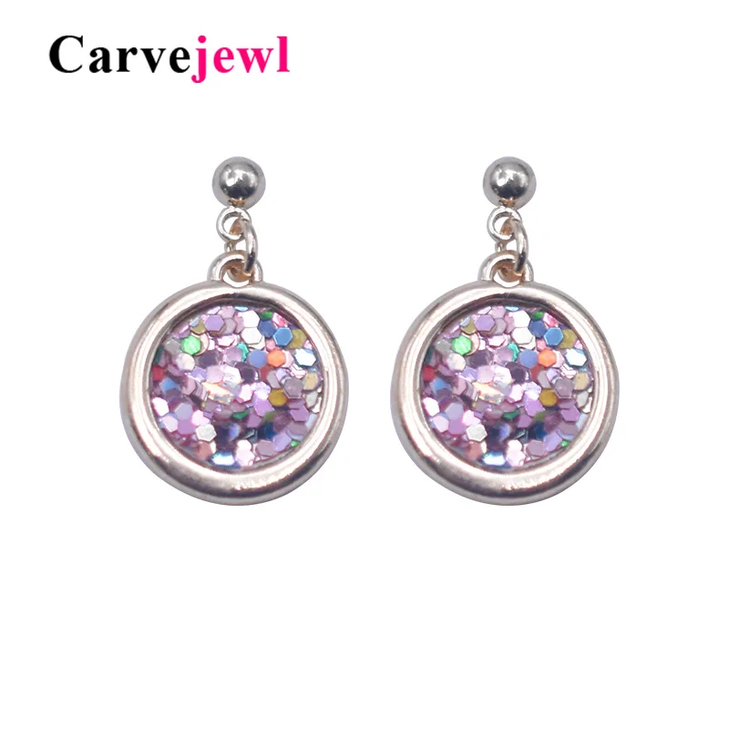 

Carvejewl sequin earrings metal round disc pendant Fashion Drop Earrings plastic post anti allergy new unique Korean earrings