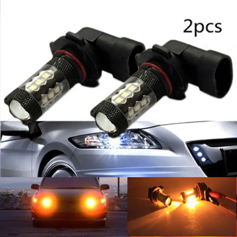 2Pcs 9005 H10 HB3 9006 HB4 9012 80W led 칩 2323 LED 3000K 앰버/오렌지 프로젝터 안개 운전 전구
