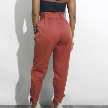 

Women Casual Loose High Waist Long Pencil Pants with Bow Tie Belt Trousers TY66