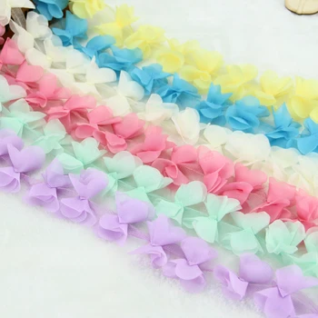 

10 Yard/lot Multicolor 3D 2 Leaves Chiffon Flower Lace Fabric Lace Trim Decoration Diy Clothes Wedding Dress AccessoriesYN386