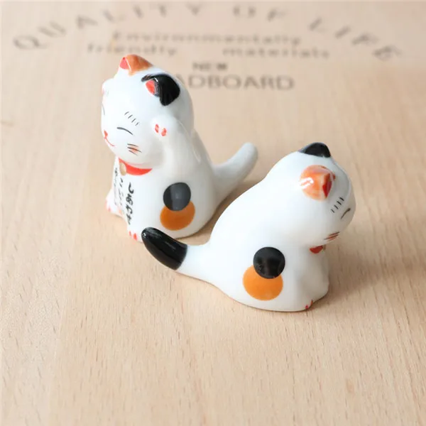 Plutus Lucky Wealth Cats Ceramic Chopsticks Rest Stand Rack Fruit Plate 6pcs - 6