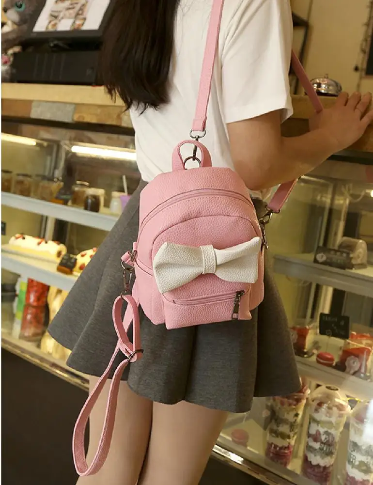 

Mini Backpack Female Bag Pu Leather Women's Backpack Sweet Bow Teen Girls Backpacks School Bag Lady Shoulder bag