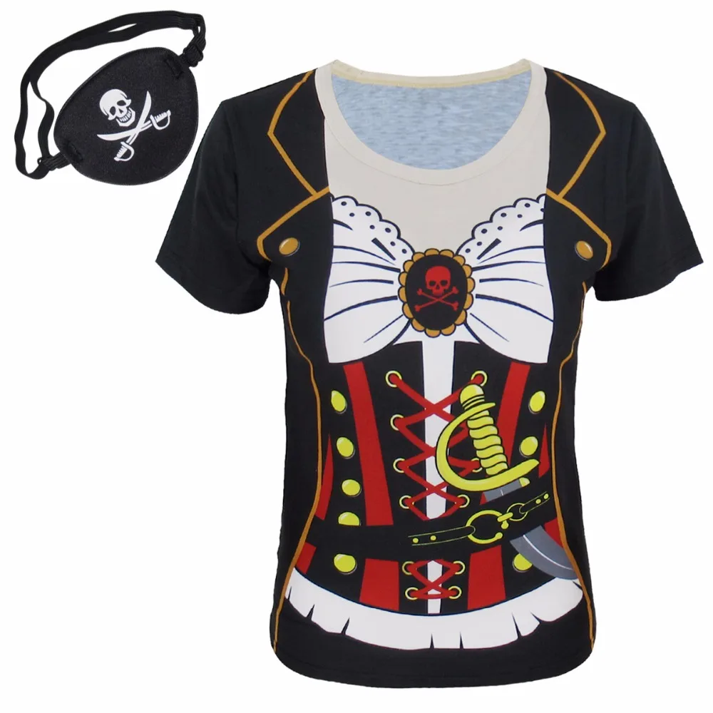 

Women Pirate 3D Halloween T-Shirts with Eye Patch Cosplay Funny Costume