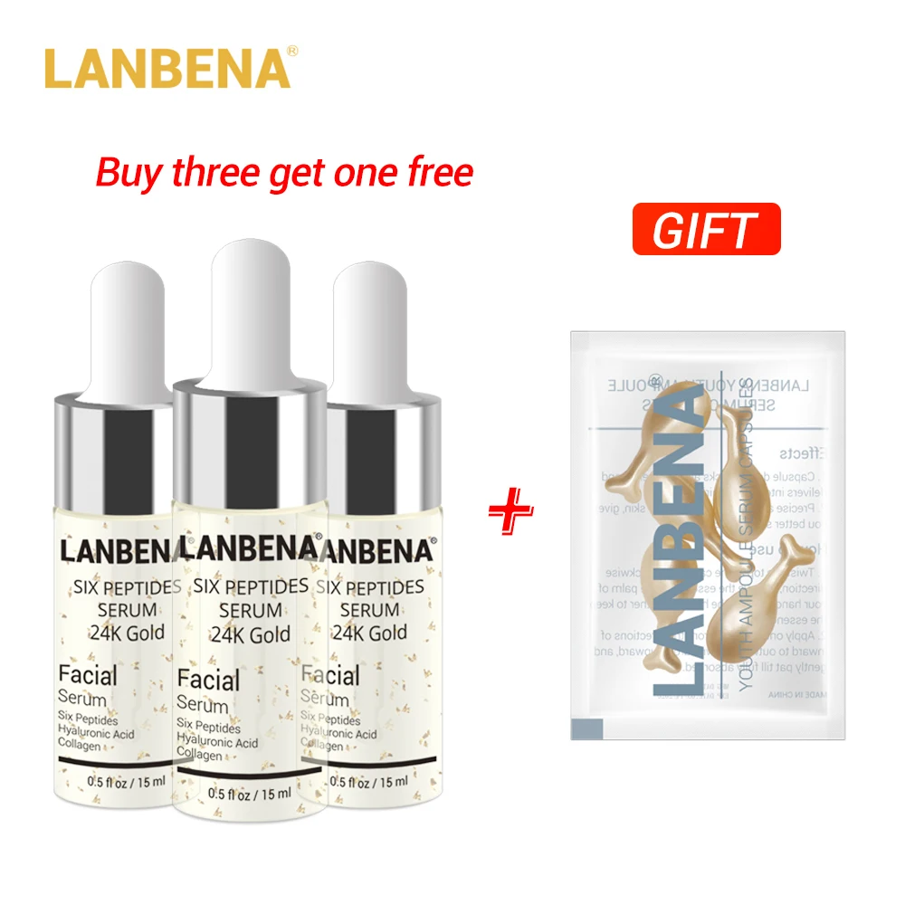 

Promotion Buy 3 Get 1 Gift LANBENA 24K Gold Six Peptides Face Cream 3pcs+Wrinkles Eye Ampoule Capsule Serum Anti-Aging Skin Care