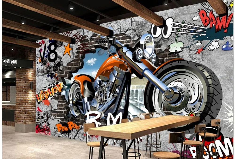 Dekoration Tapete Fur Malerei Motorrad Strassenkunst Graffiti 3d Wandbilder Wallpaper Fur Wohnzimmer Wallpaper For Painting Wallpapers For Living Roommural Wallpaper Aliexpress