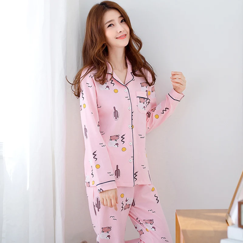 2018 Autumn lovely Cotton Women's Pajama Sets Loose Casual