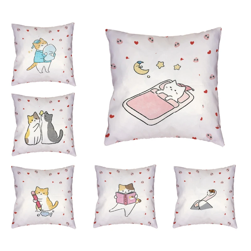 

Promotional Cartoon Kitten New Cushion Set Polyester Peach Skin Material Cute White Cat Book Style Pillow Home Sofa Decoration