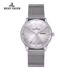 Новый Риф Тигр/RT мужские дизайнерские платье часы с датой день полный сталь выпуклая линза аналоговые часы RGA8238