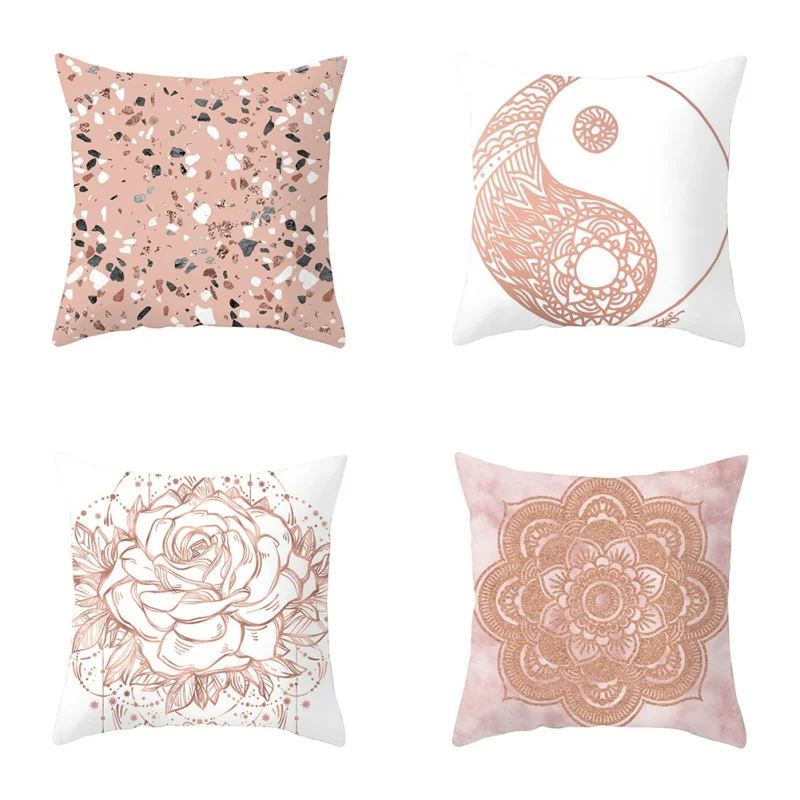 

Geometric Pillow Case Home Decorative Pillows Cover Rose Gold Pink Decoration Cushion Cover Square Geometry pillow cover chinese