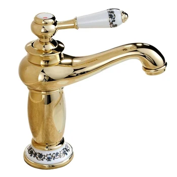 

All copper ceramics Single Handle Single hole kitchen Washing basin chrome Faucet(Gold)