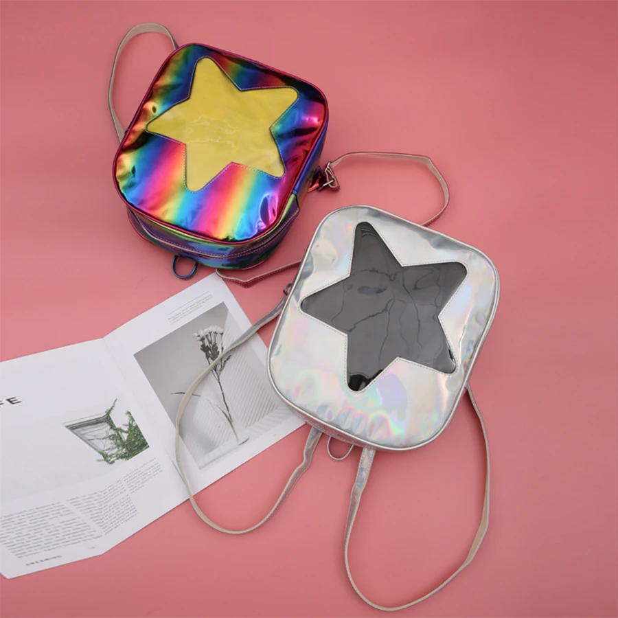 

Cute Star Women Backpack Laser Clear Transparent Ita Bag For School Rainbow Schoolbags For Teenage Girls Small Travel Backpack
