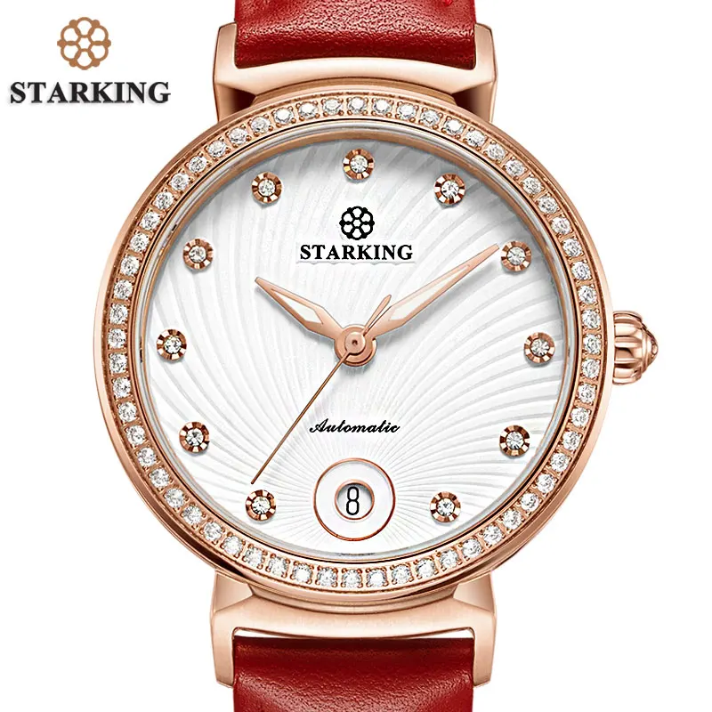 STARKING Women Watches Top Brand Luxury Stainless Steel Leather Casual Waterproof Wristwatch Gift for Wife Mechanical Watch Lady