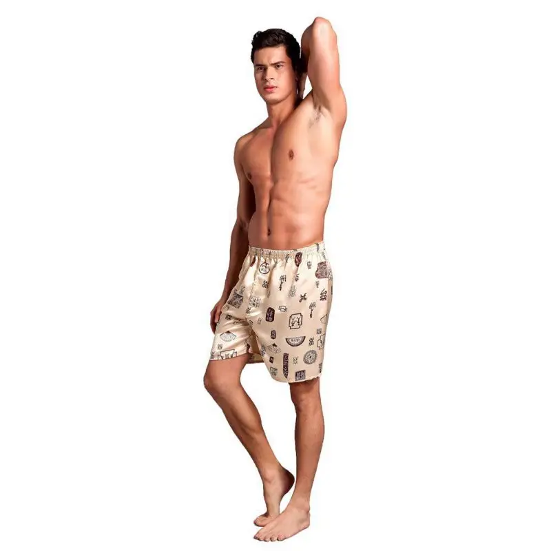 Мужские короткие пляжные шорты для сна, свободные простые шелковые брюки, летние домашние штаны, тонкие шелковые пижамные брюки, Новинка