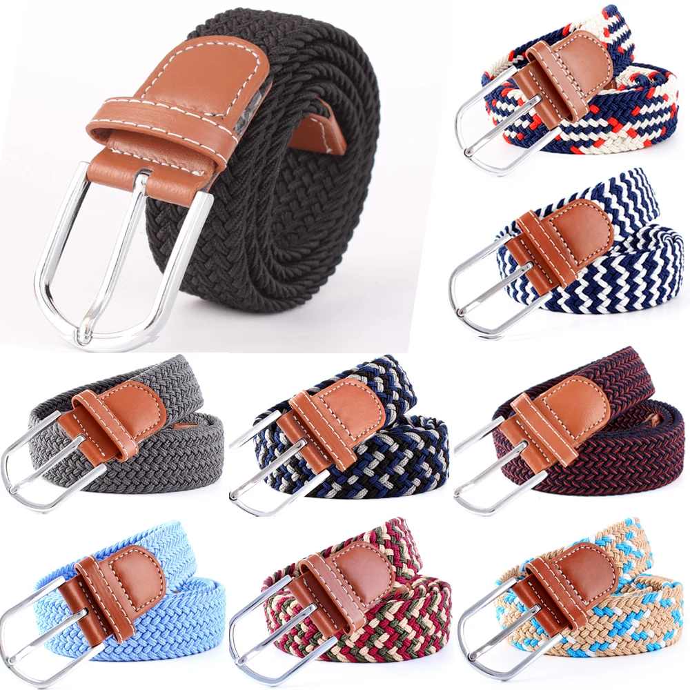 

Men Women Pin Buckle Crochet Stretchy Skinny Belt Knitted Elastic Woven BLTYN0088