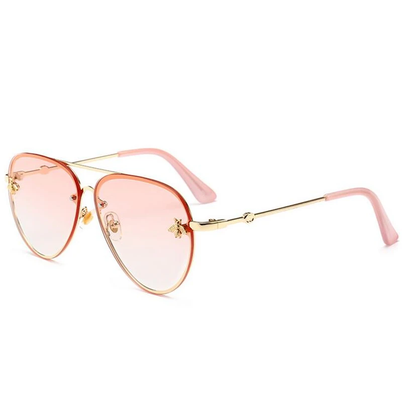 Gradient Pink Пчелка Детские солнцезащитные очки Брендовая дизайнерская обувь модные океанские линзы из металла детские очки для мальчиков и девочек оттенков UV400 - Цвет линз: Gradient Pink